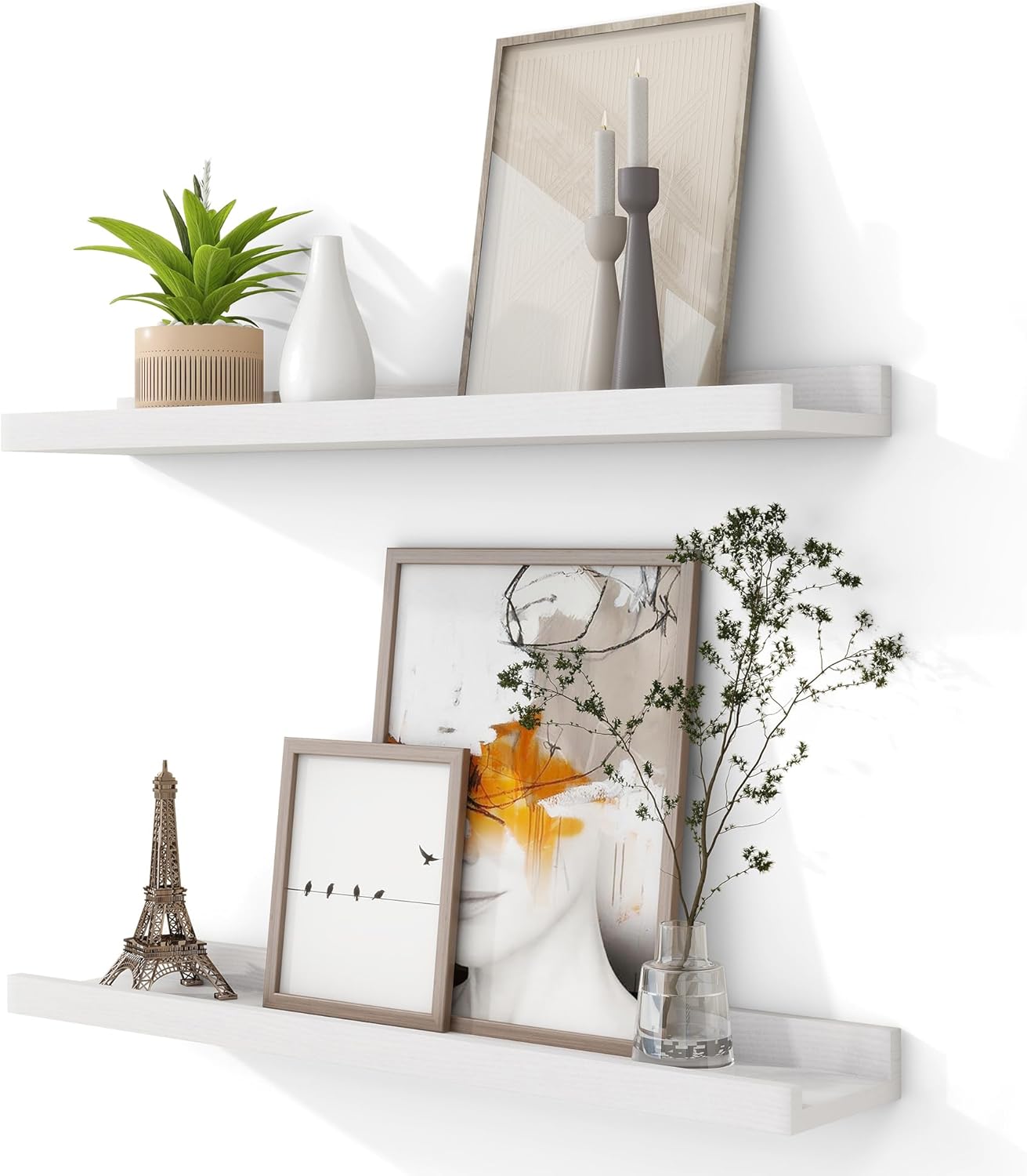 Solid Ash Wood Picture Ledge Shelf Set of 2 for Home Decor
