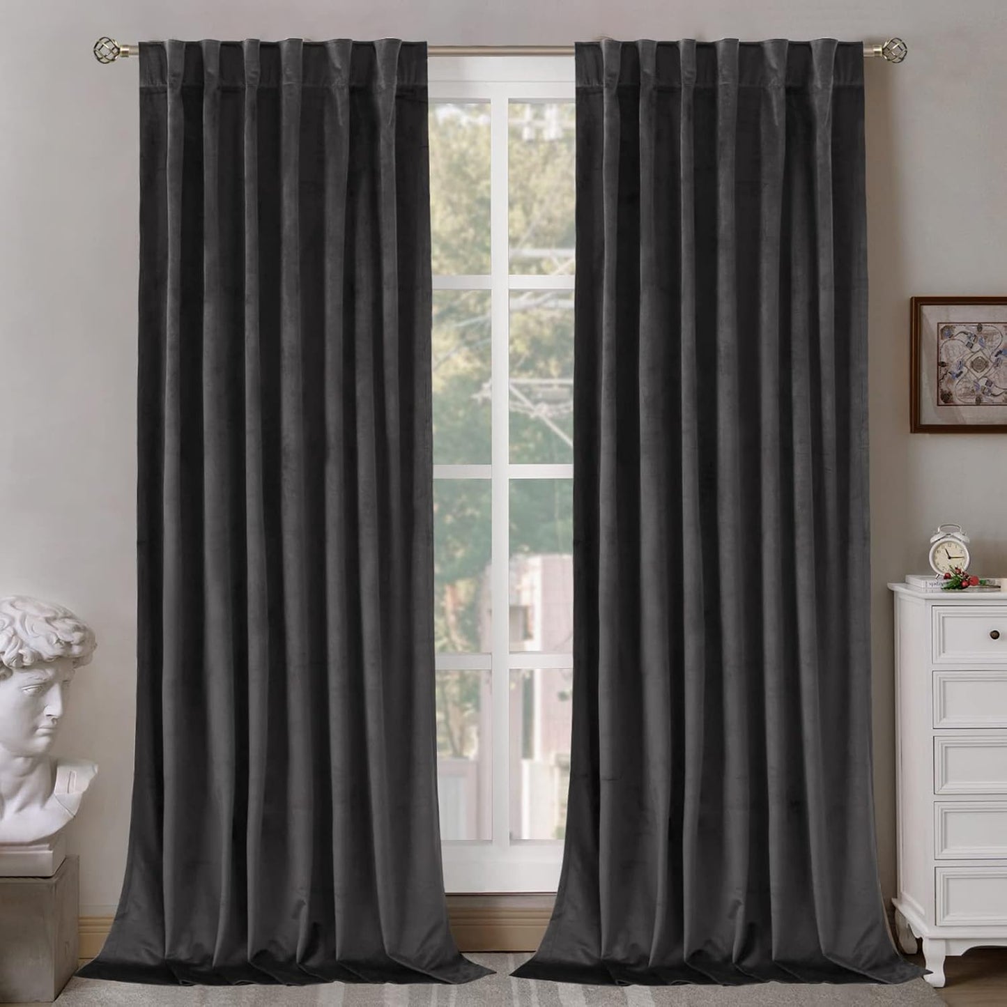 BGment Grey Velvet Curtains for Living Room - 102 Inch Length