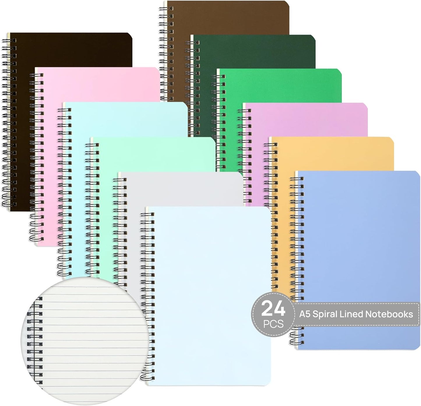 24 Pack A5 Spiral Lined Notebooks for Students and Office Use