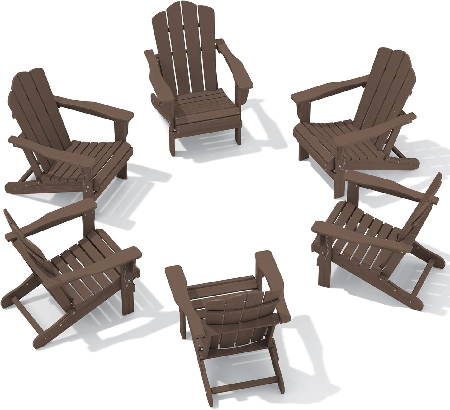 Folding Adirondack Chair Set of 6, HDPE All-Weather Brown