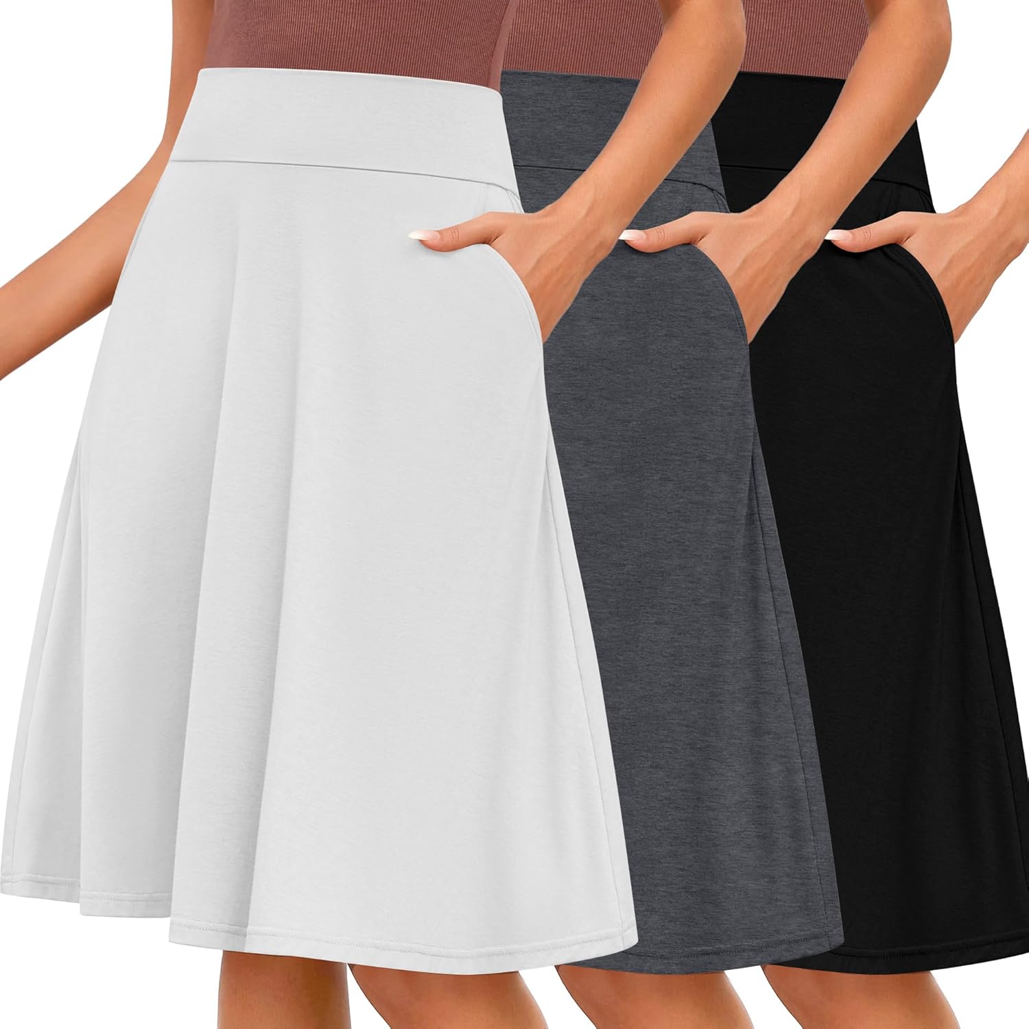 Riyiper Women's Midi Knee Length Skirts with Pockets for Summer