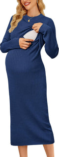 Wool Blend Maternity Nursing Midi Dress - Slim Ribbed Fit