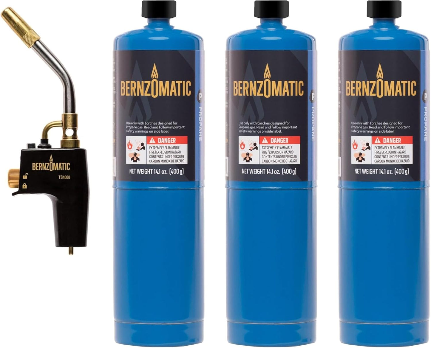 Bernzomatic TS4000 Torch with 3 Propane Canisters for Versatile Use