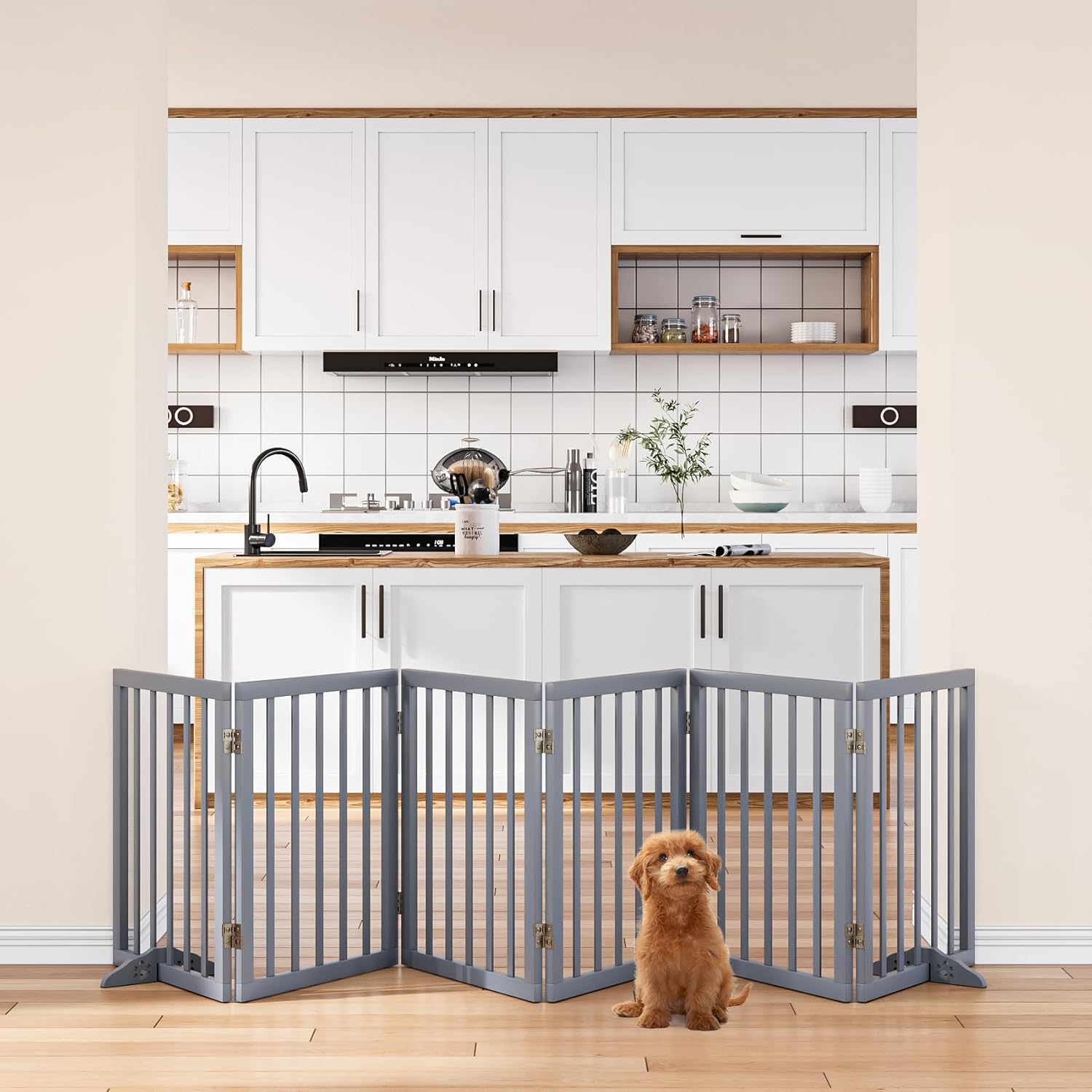 Extra Wide Dog Gate for Stairs 37-110in, Freestanding Design