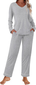 Ekouaer Womens Pajama Sets 2 Piece V-neck Lounge Set - Comfy Fit