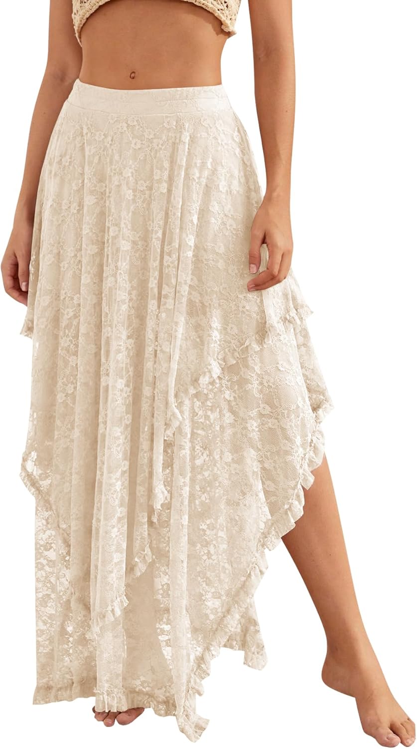 YKR Womens Lace Long Skirts for Beach and Summer Elegance