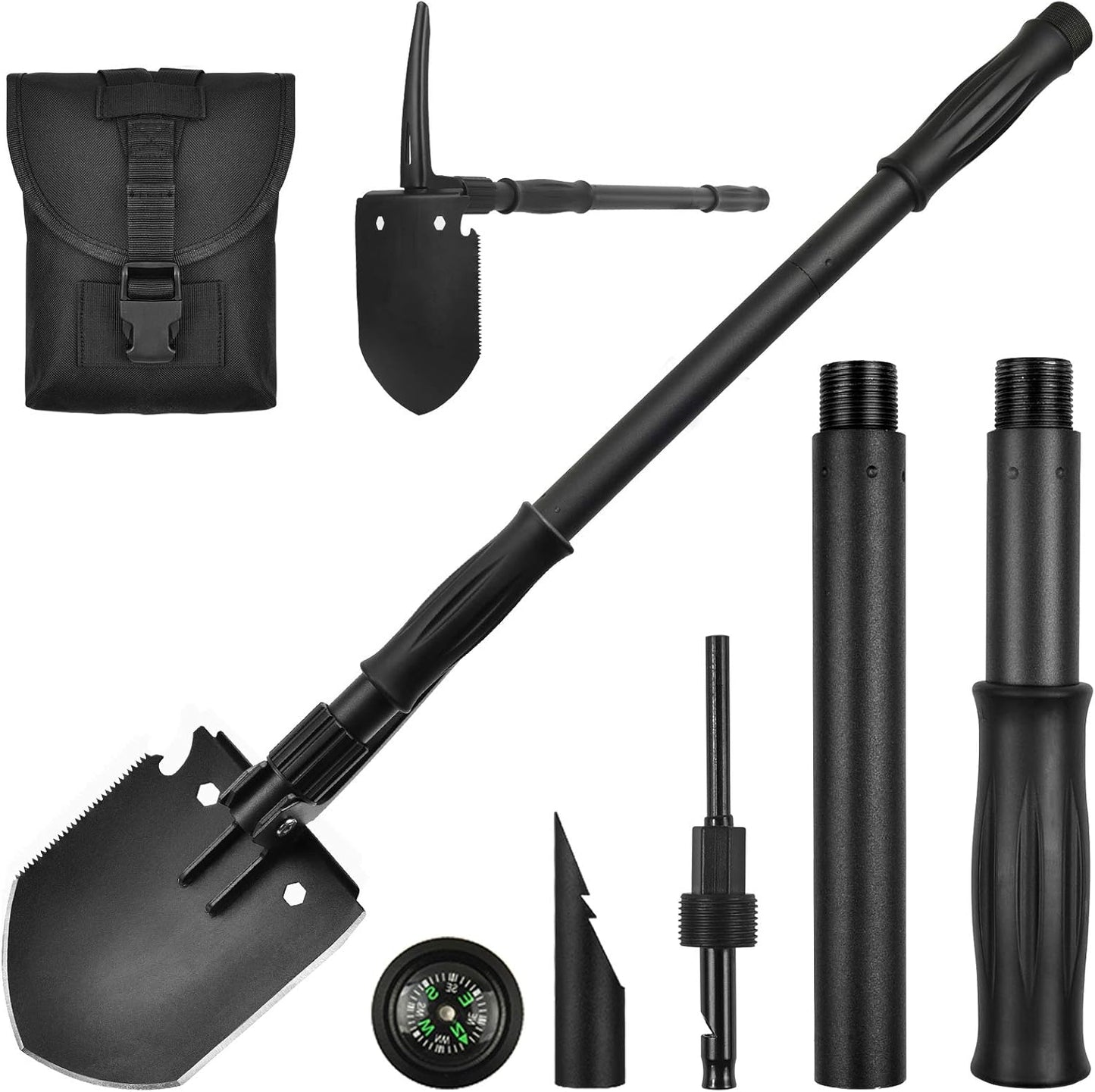 Survival Shovel for Camping, Folding Multitool with Pickaxe