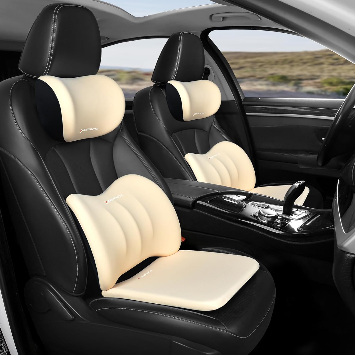 Car Seat Cushion with Neck Pillow for Pain Relief and Comfort