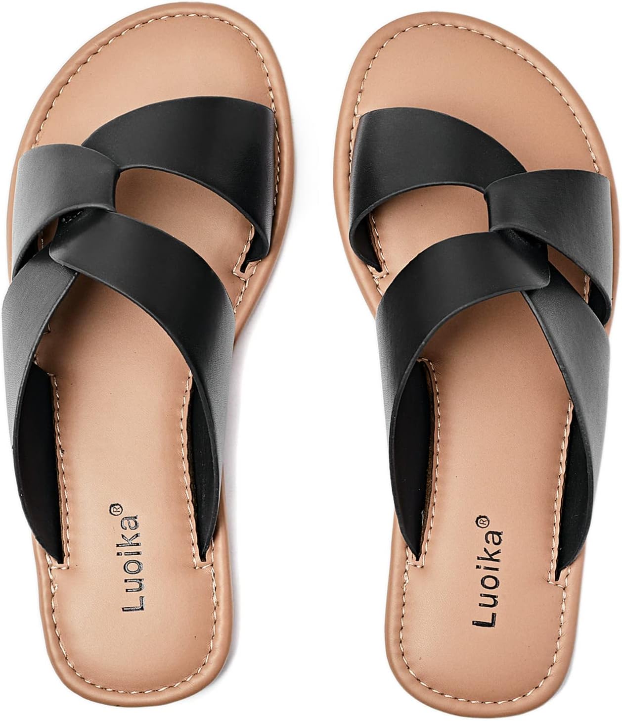 Luoika Women's Wide Width Flat Slides Sandals for Summer Fun