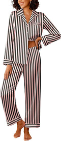 Ekouaer Womens Silk Satin Pajama Sets 2 Piece Stripe Loungewear S-XXL
