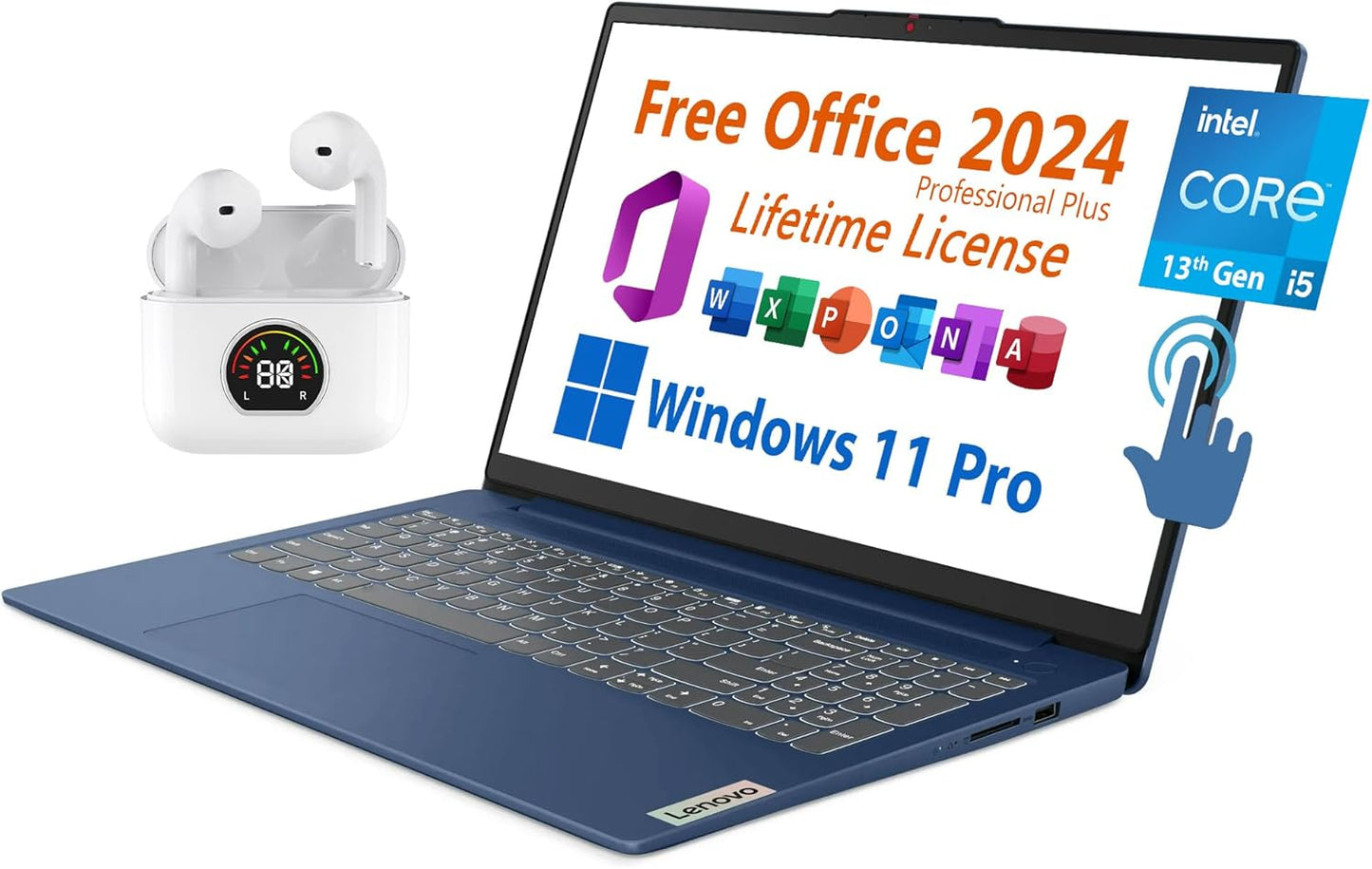Lenovo 15.6 Touchscreen Laptop with Office 2025 and Earbuds