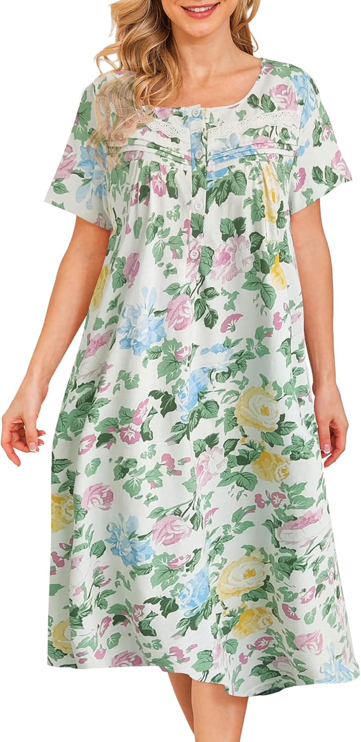 Bloggerlove Nightgowns for Women Soft Cotton Sleepwear S-3XL