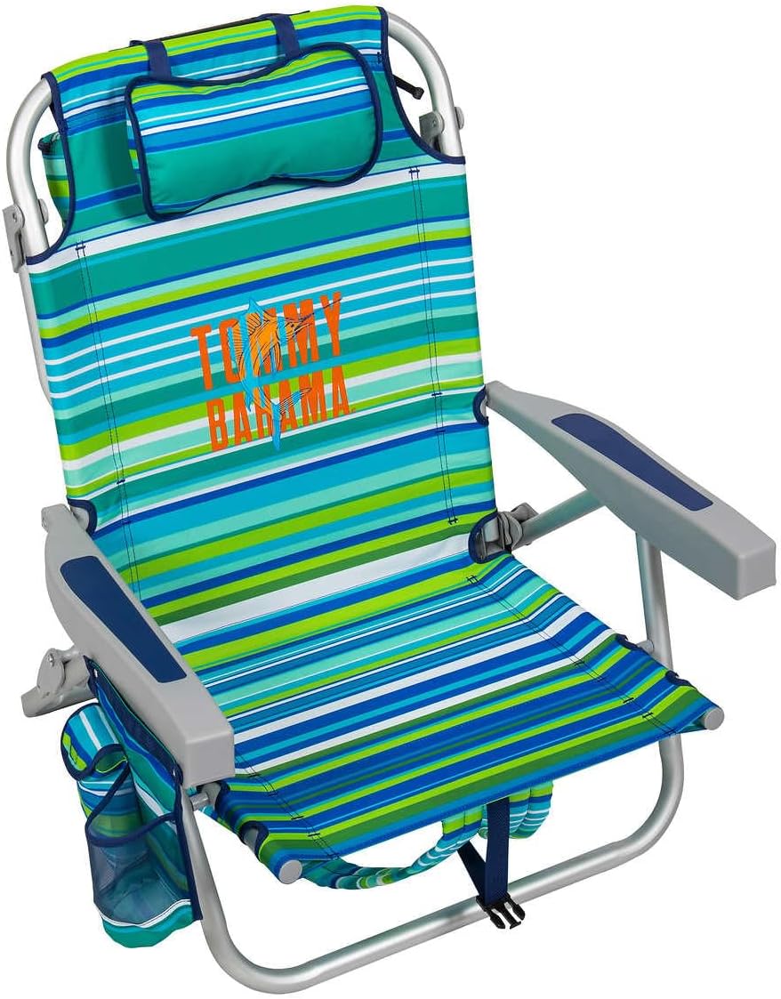 Tommy Bahama 2 Pack Beach Chair - 5 Positions, Lay Flat (Green Stripes)