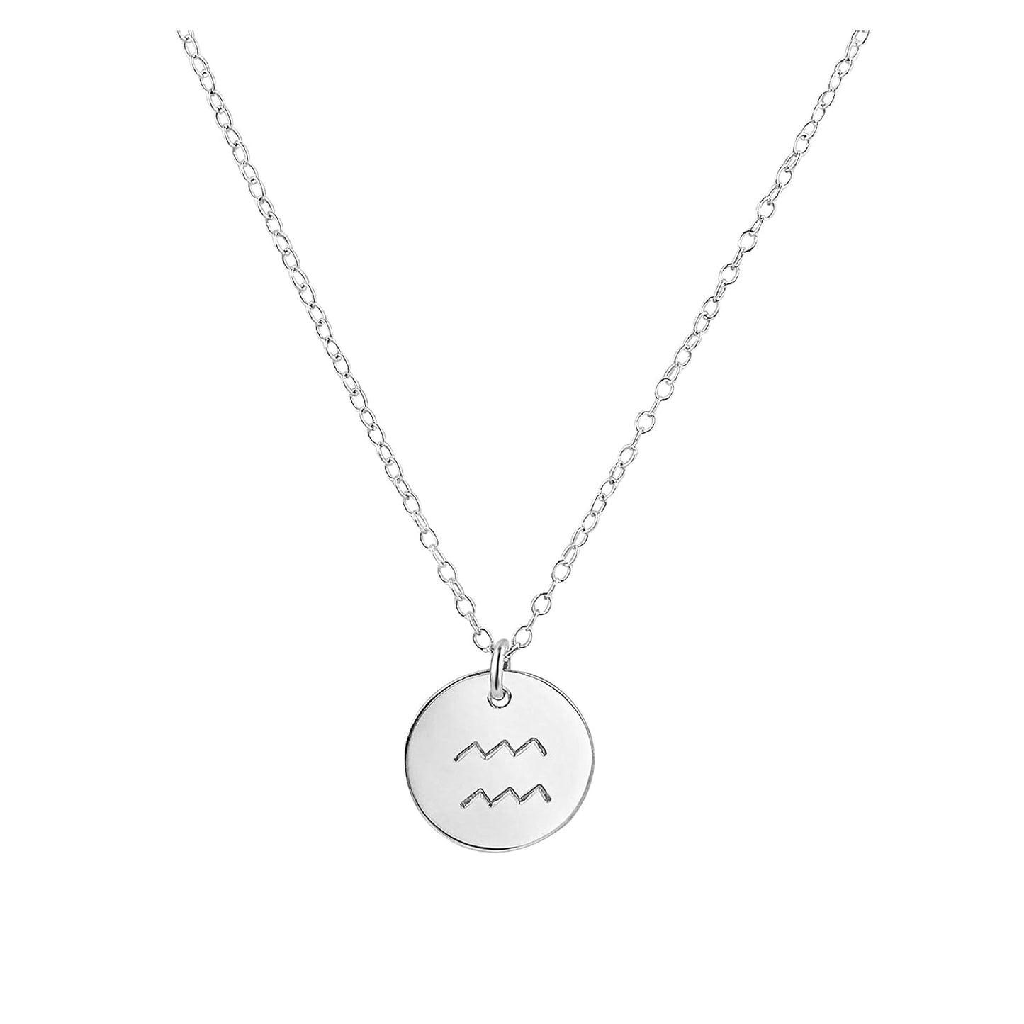 Aquarius Zodiac Necklace in Sterling Silver for Good Luck Charm