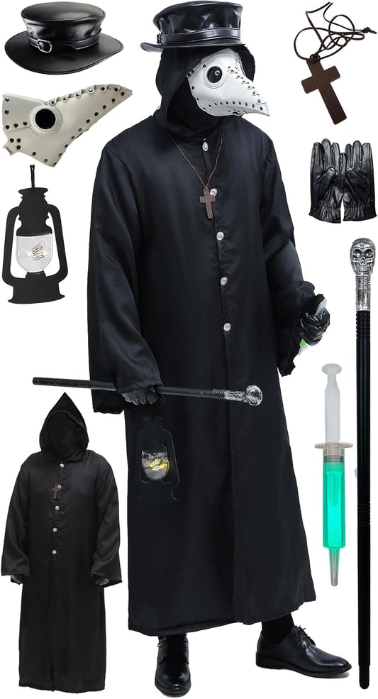 Plague Doctor Bird Mask and Hat Combo Set for Halloween Fun
