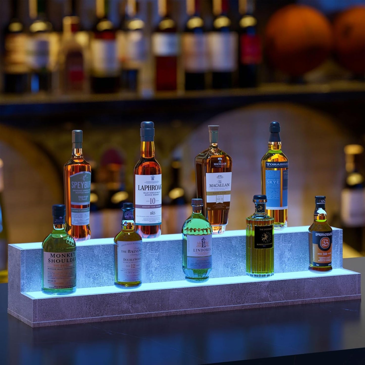 LED Lighted Liquor Bottle Display Shelf for Home Bar Parties
