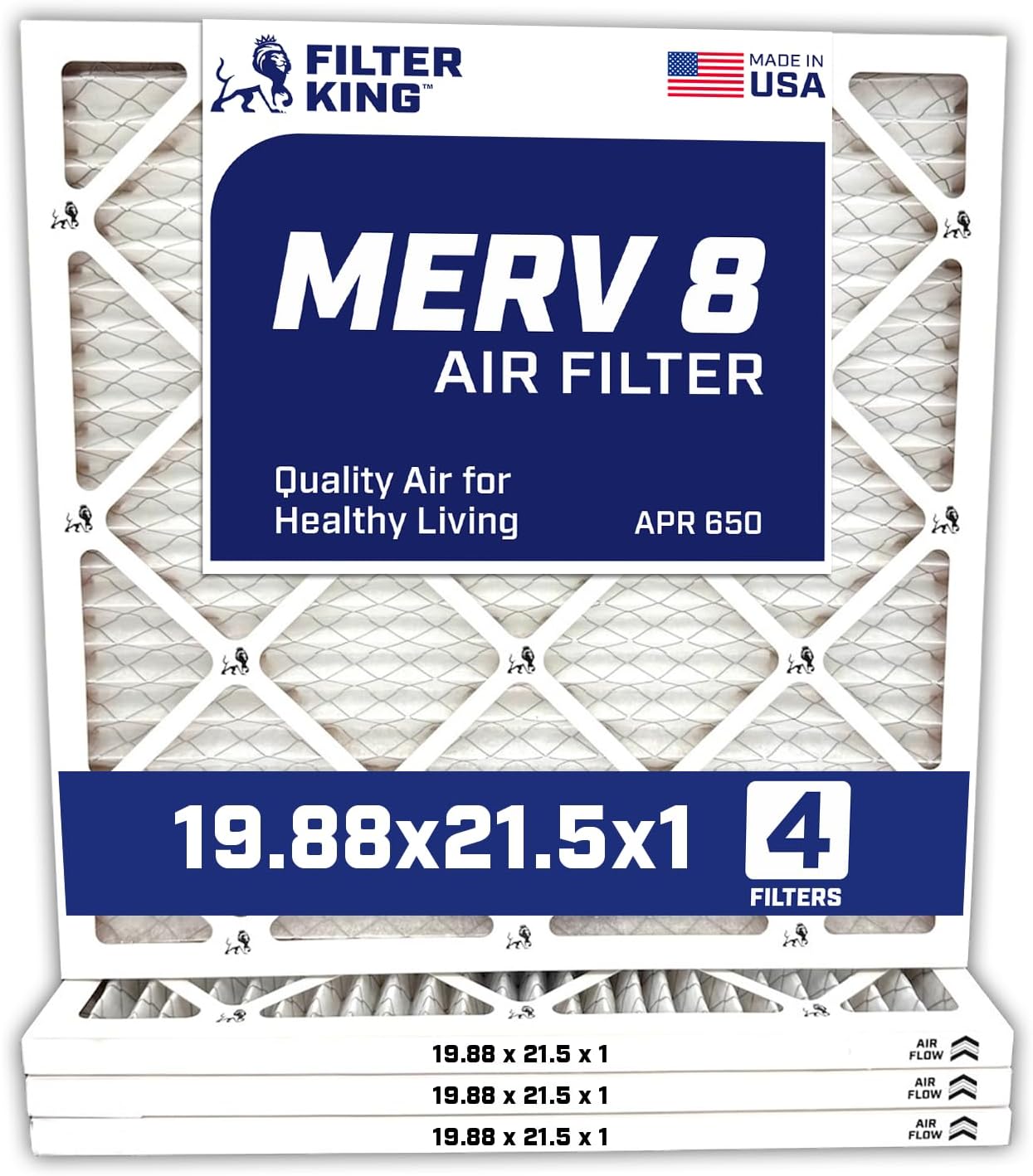 MERV 8 Air Filter 19.88x21.5x1 - 4-Pack for HVAC Systems