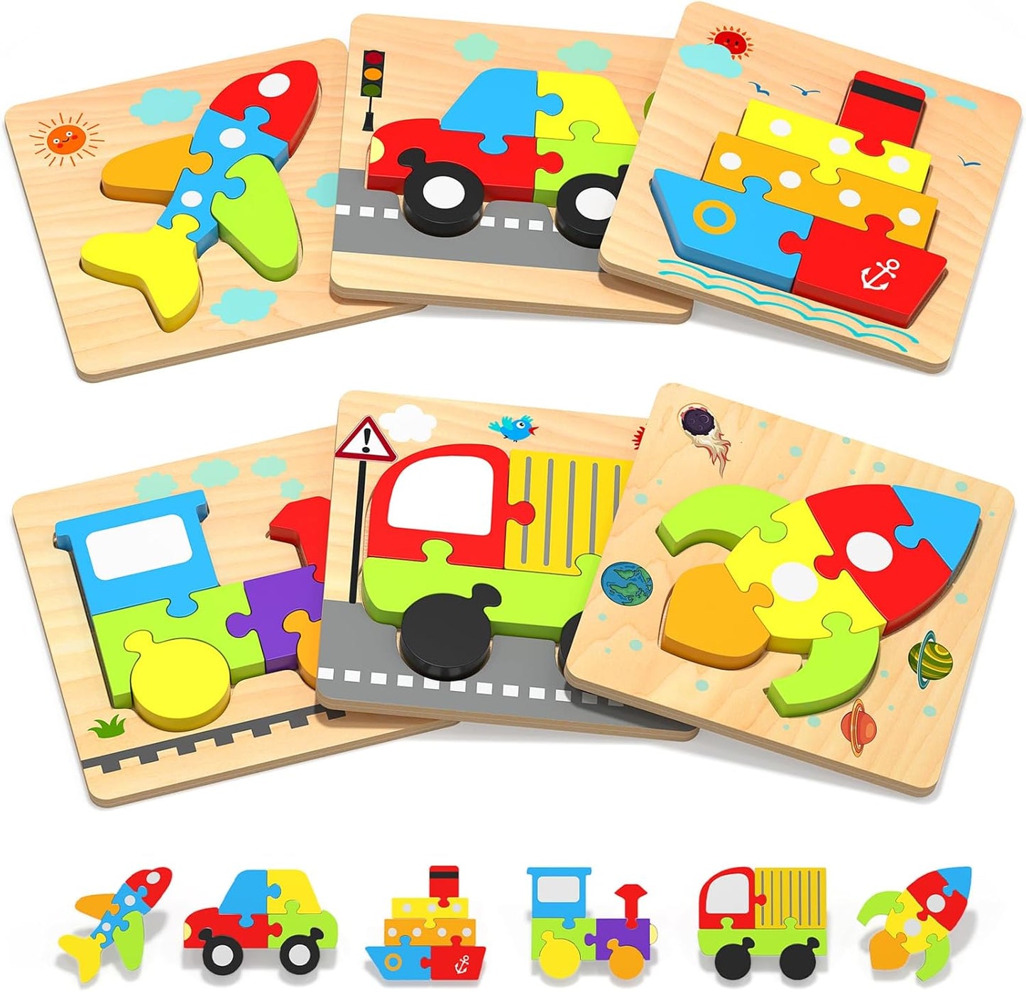 Montessori Toddler Vehicle Puzzles - Age 1-3 Learning Toy