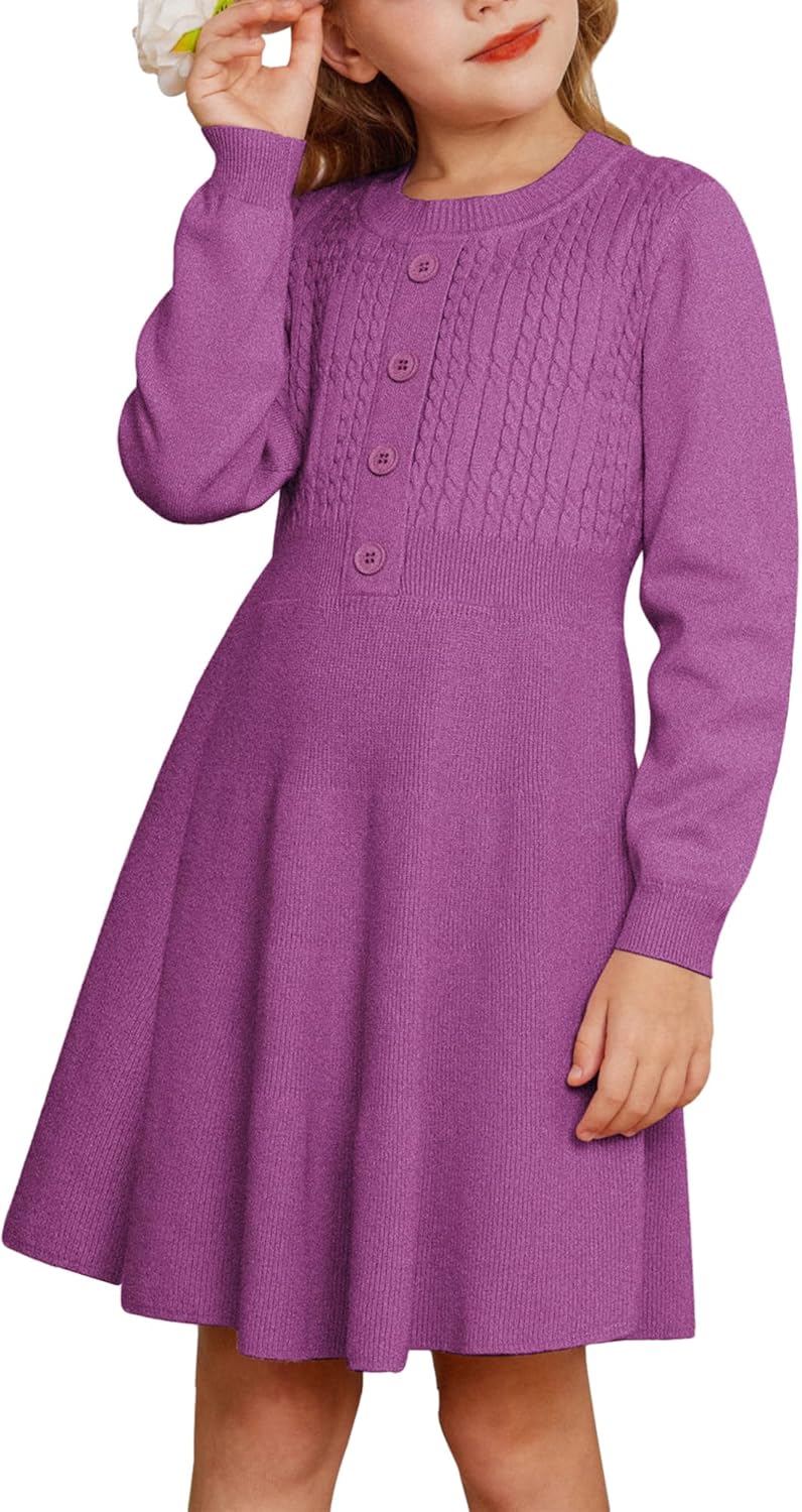 GRACE KARIN Girl Dress Long Sleeve Sweater Ruffle Button Front