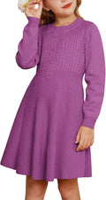 Girl Long Sleeve Cable Knit Sweater Dress - Soft Acrylic Fit