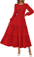 Long Sleeve Maxi Dress for Women - Smocked Empire Waist, Flowy Fall