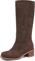 Women's Knee High Square Toe Chunky Heel Boots - Comfortable Style