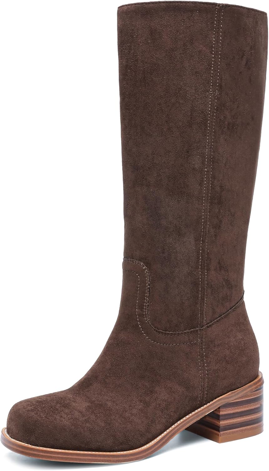 Women's Knee High Boots with Chunky Block Heel for Comfort