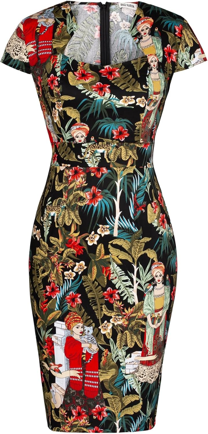 Vintage Pencil Dress for Women - 50s 60s Style Bodycon Dress