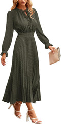 PRETTYGARDEN Midi Swiss Dot Pleated A Line Dress - Flattering Fit