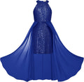 Girls Halter Neck Sequin and Chiffon Dress 6-14Y - Layered Sparkle