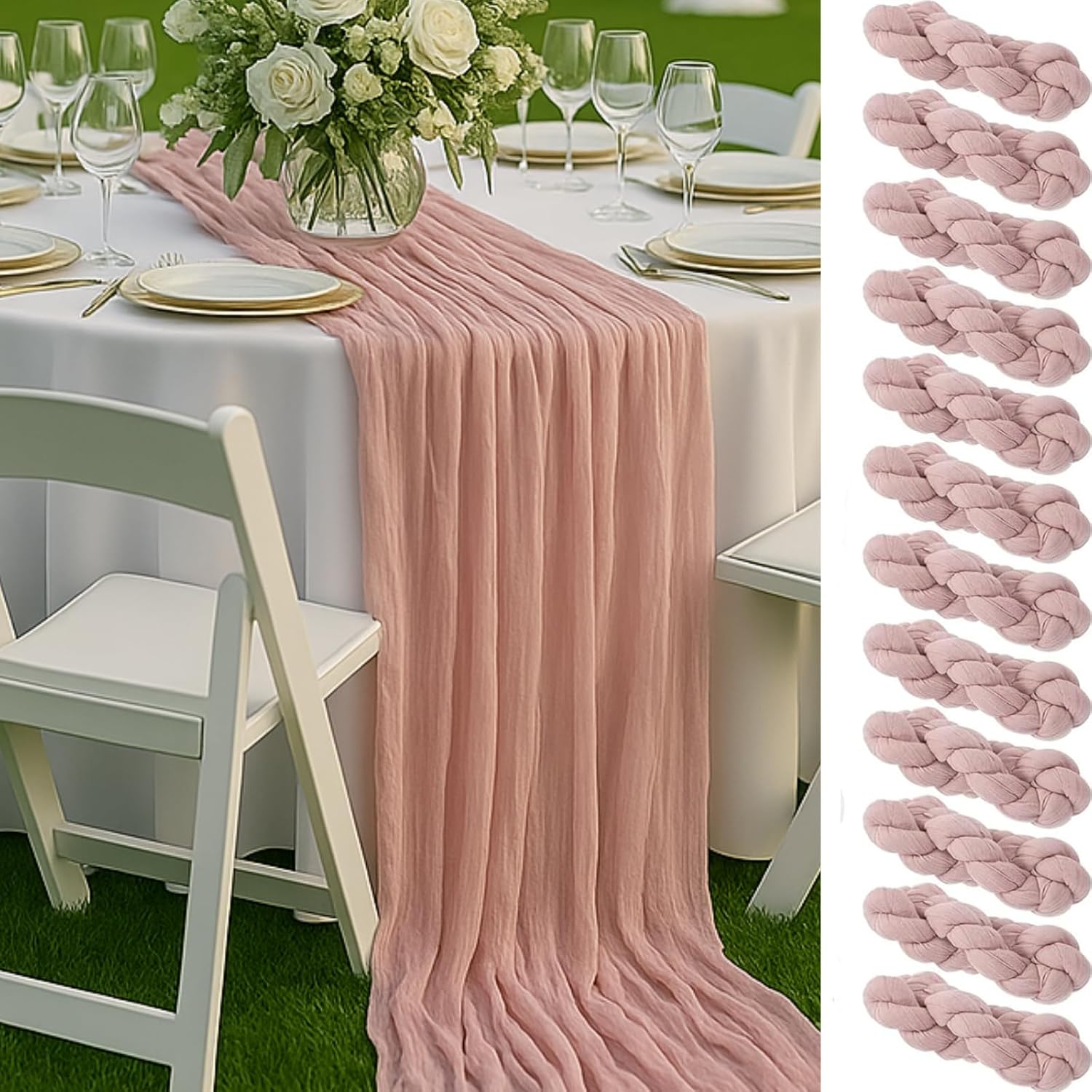 12 Pack Dusty Pink Cheesecloth Table Runners for Elegant Events