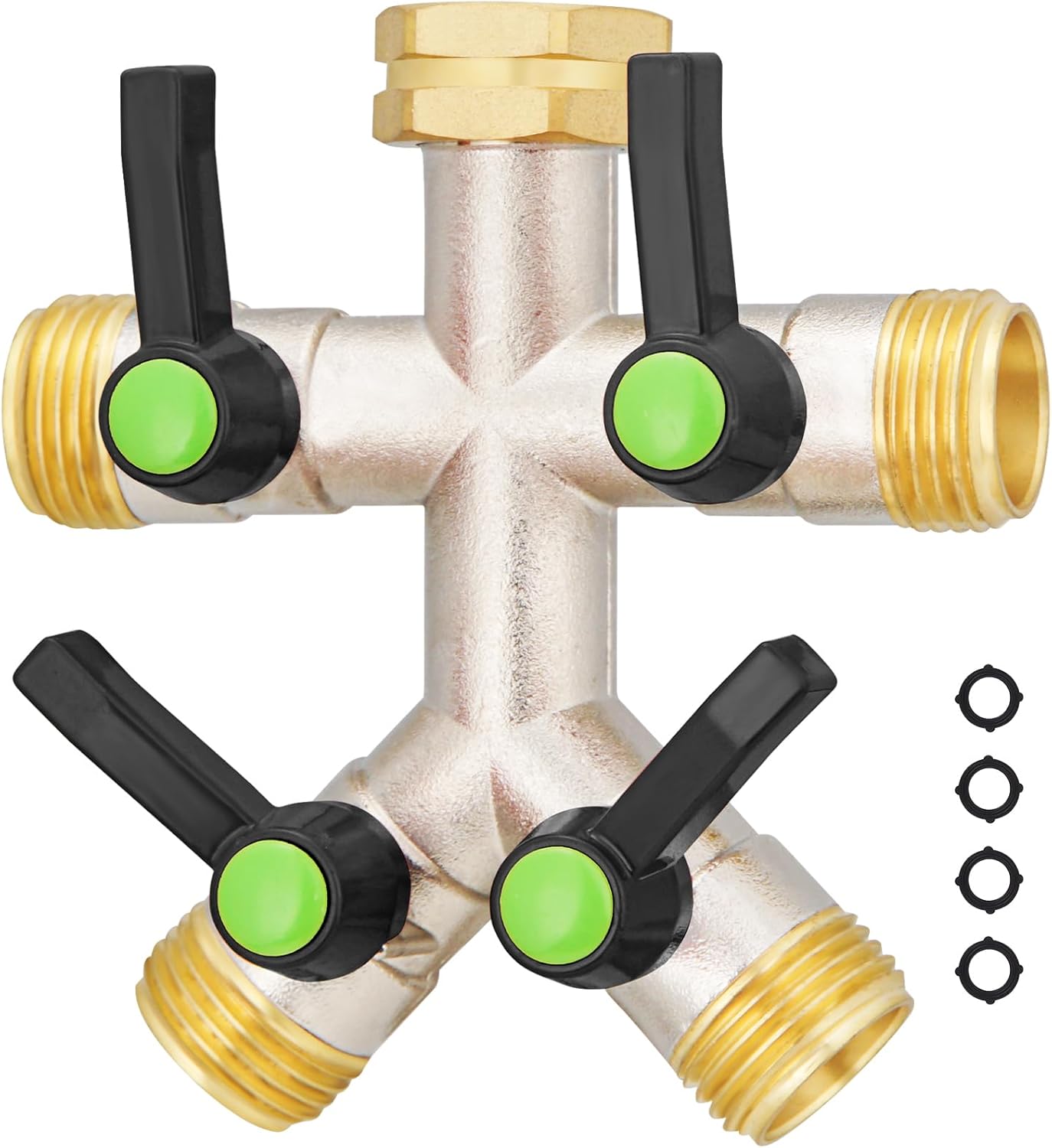 EJW 4 Way Hose Splitter - Heavy Duty Brass Garden Hose Adapter