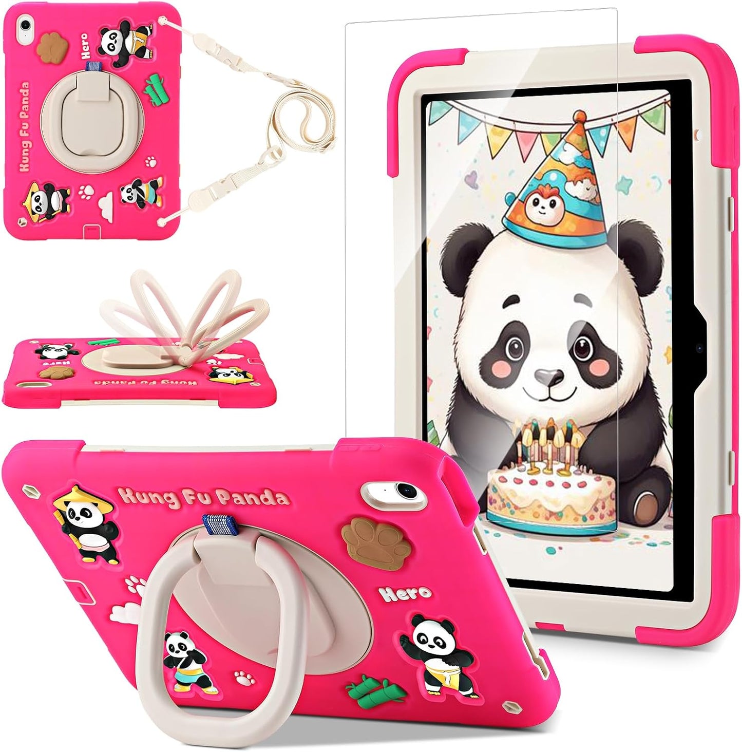 3D Panda Warrior Case for iPad 11th & 10th Generation Kids