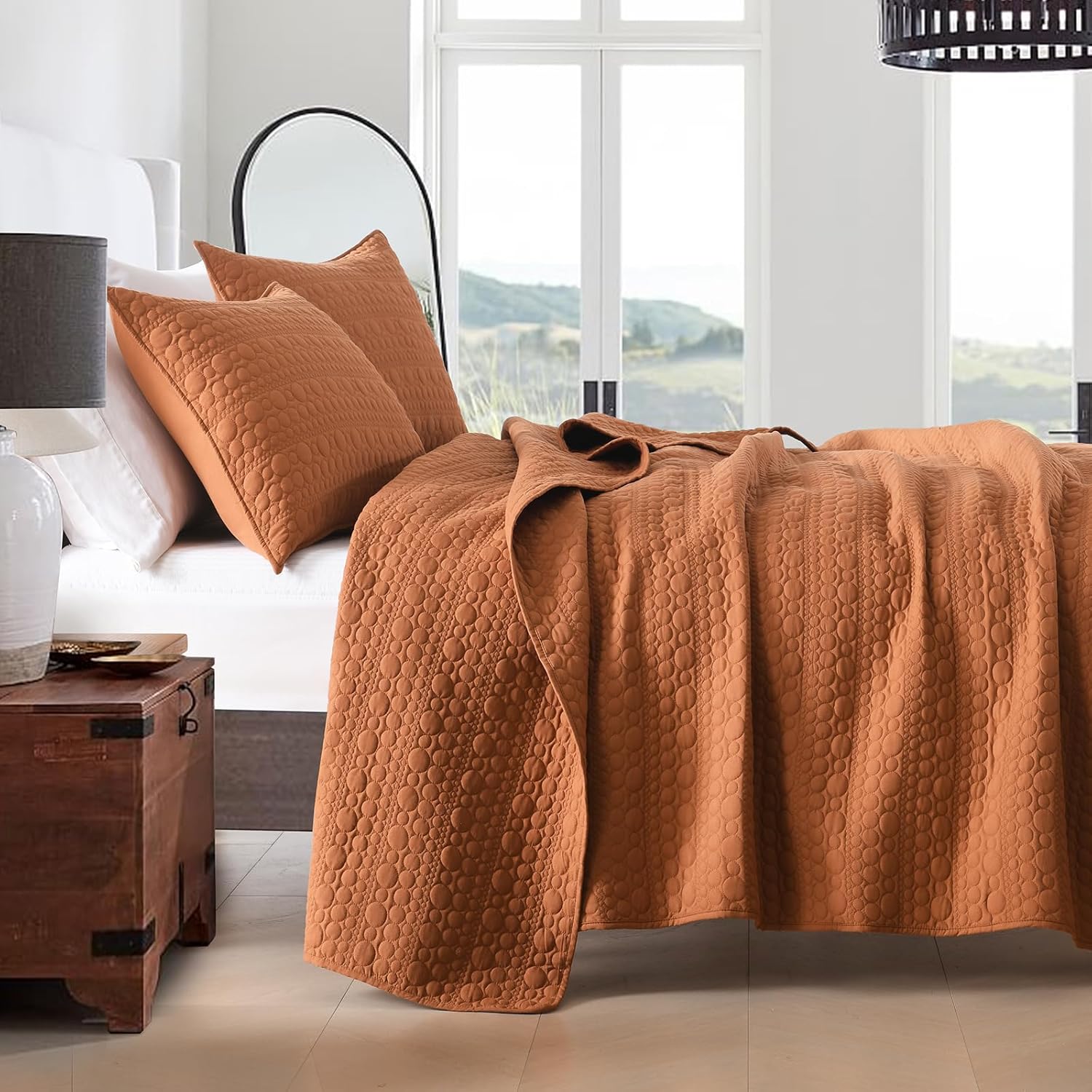 Twin Size Quilt Set in Burnt Orange with Chic Rustic Look