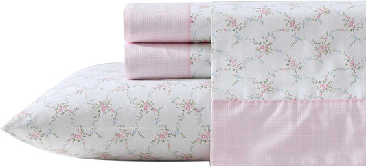 Laura Ashley Breathable Cotton Percale Sheet Set for Comfort