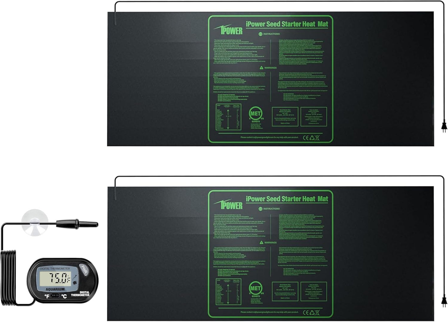 iPower 48x20 Seedling Heat Mat 2-Pack - Waterproof & Thermometer - Faster Germination