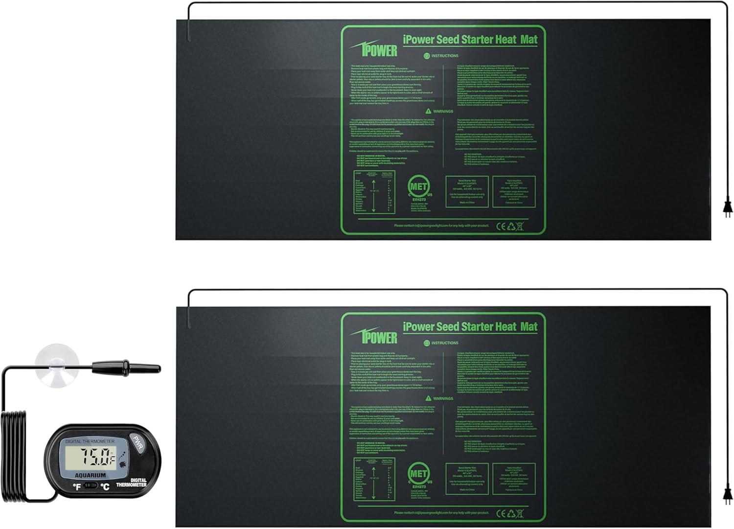 iPower 48x20 Seedling Heat Mat 2-Pack - Waterproof & Thermometer - Faster Germination