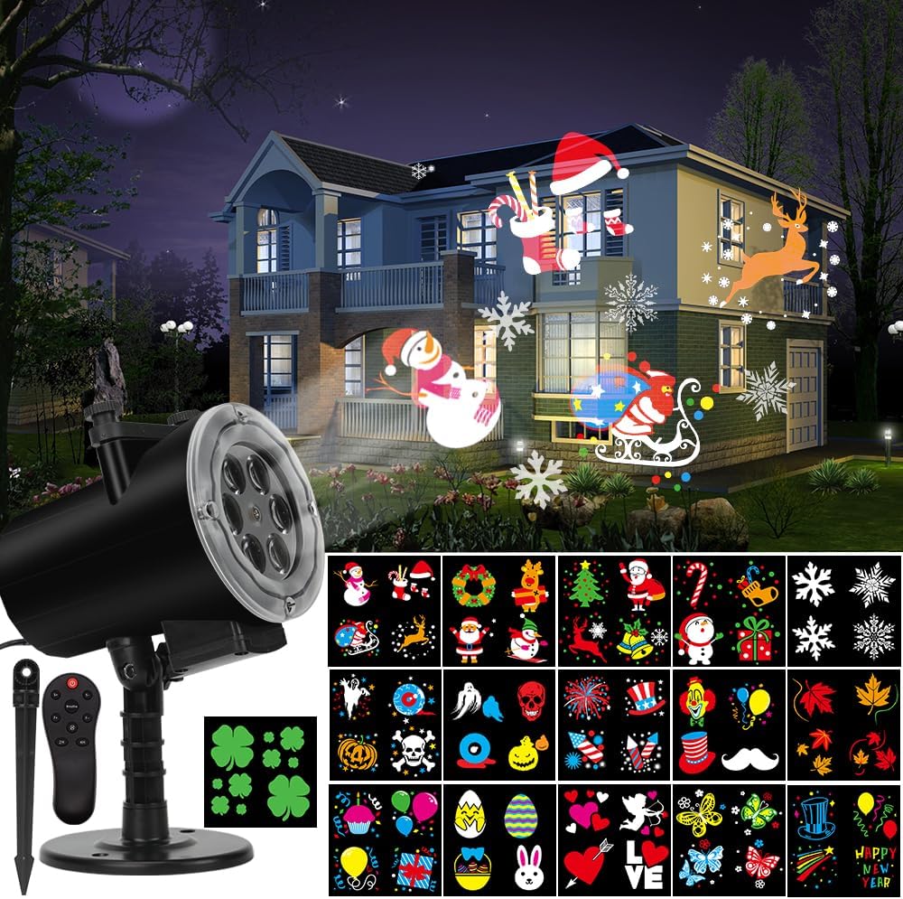 LED Holiday Projector: 16 Slides, IP65 Waterproof - RENXIN-INC
