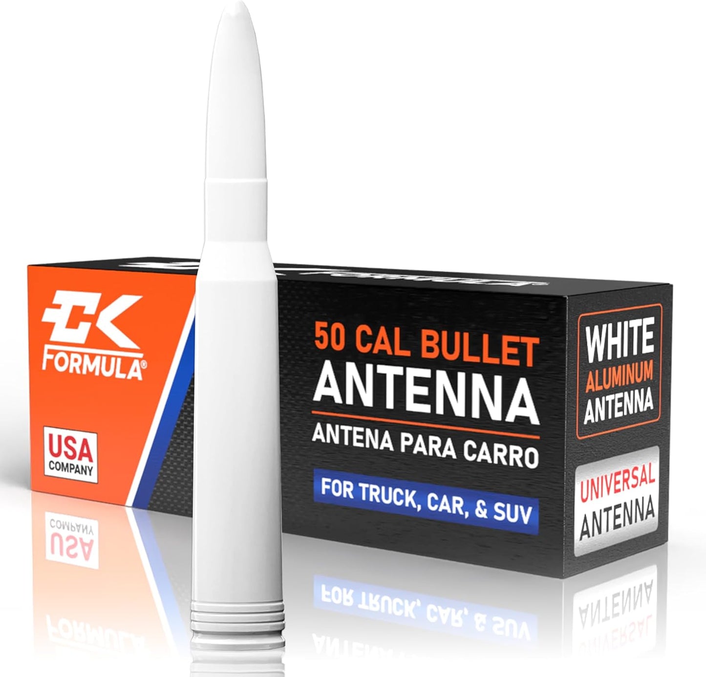 Universal White 50 Cal Bullet Antenna for Trucks and SUVs