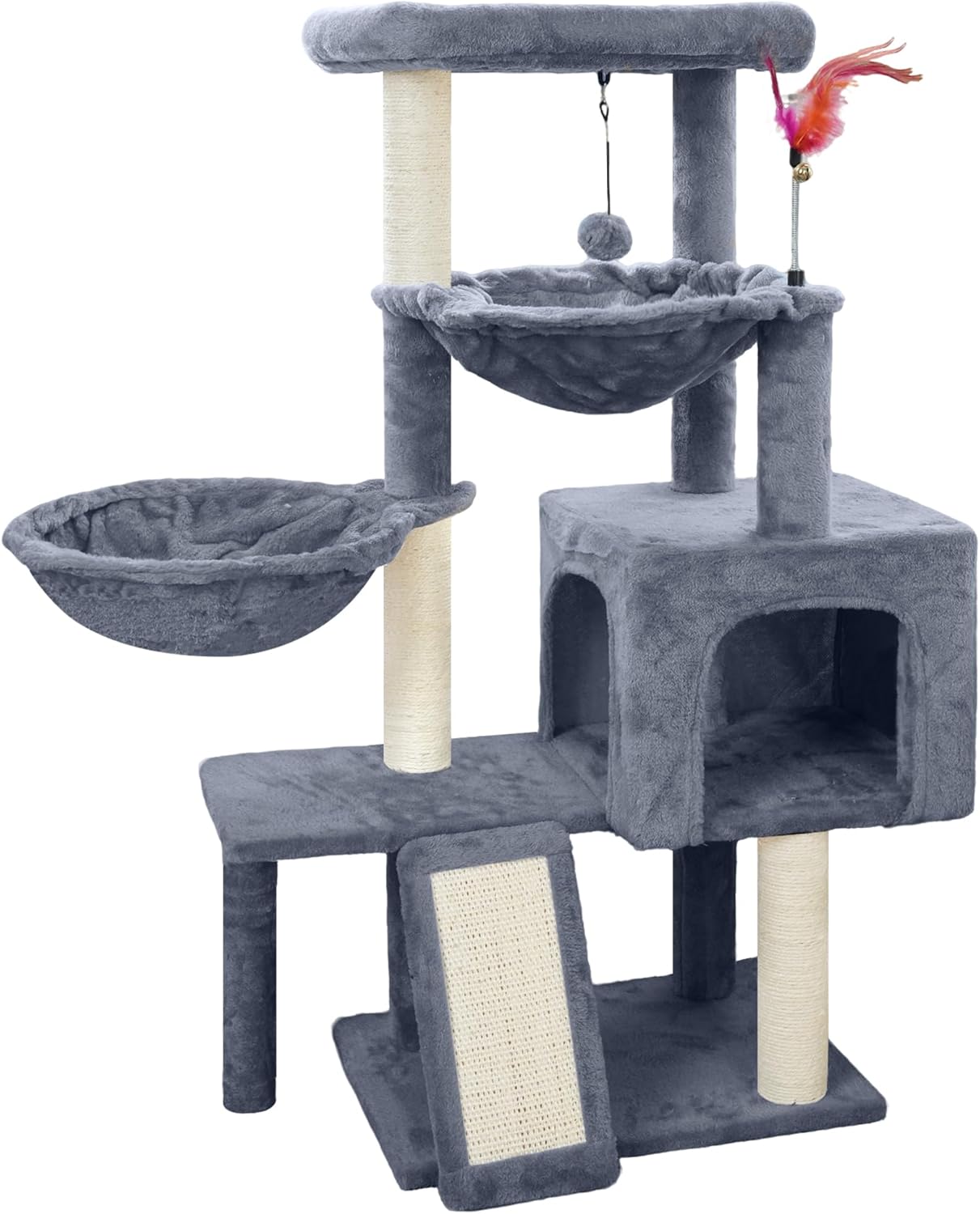 Cat Tree with Condo and Hammocks for Indoor Cats - Grey