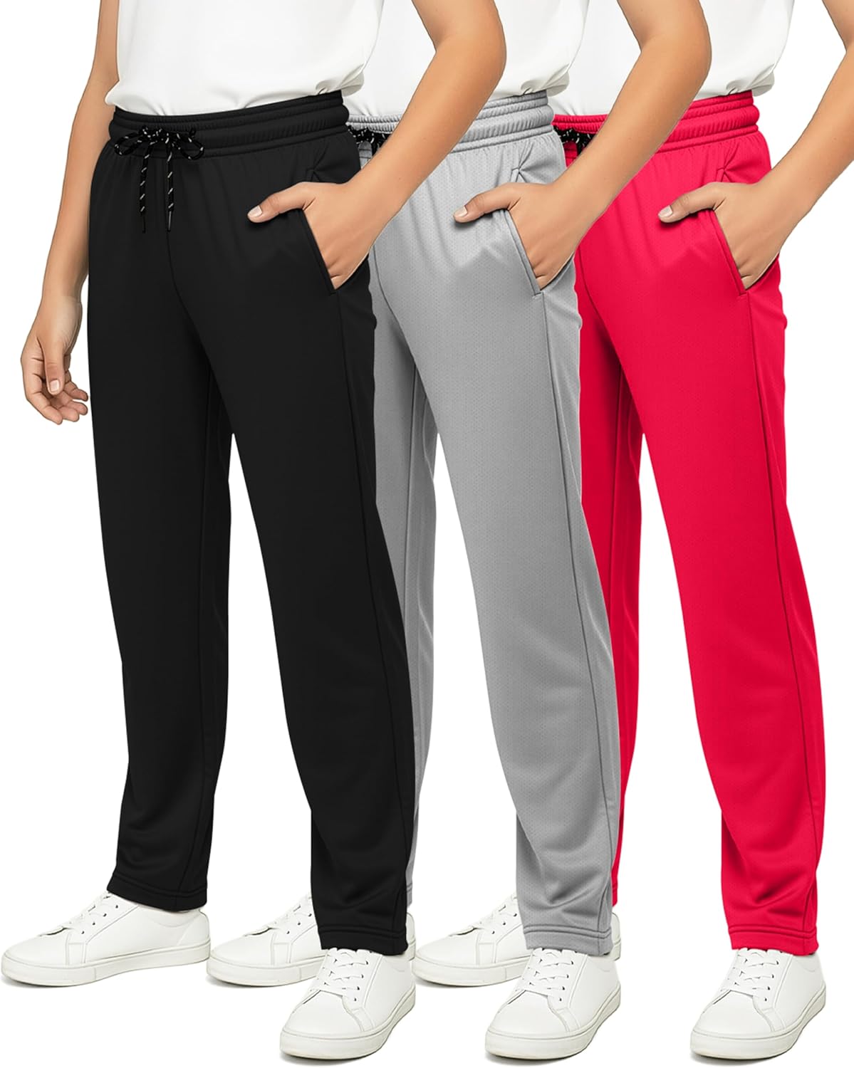 Boys' Mesh Open Bottom Active Sweatpants with Pockets & Drawstring