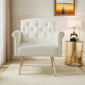 Beige Velvet Accent Chair - Gold Legs