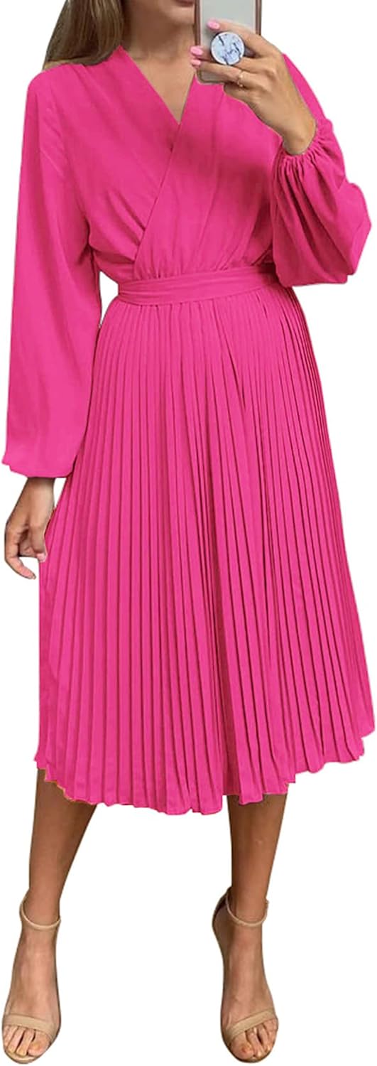 PRETTYGARDEN Women's Spring Midi Dress with Puff Sleeves