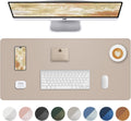 Waterproof Beige Leather Desk Protector - Non-Slip, Large 36 x 17