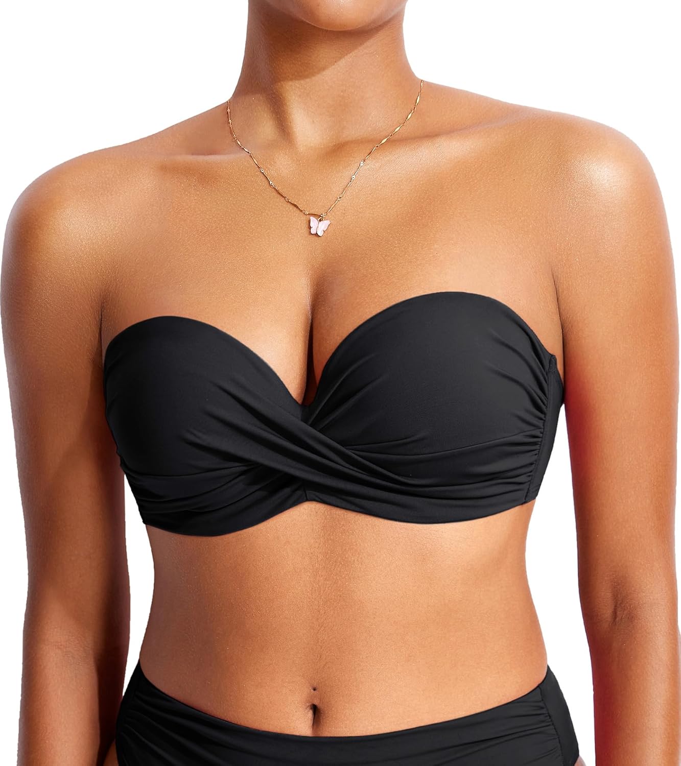 DOBREVA Women's Underwire Bandeau Bikini Top for Summer Fun