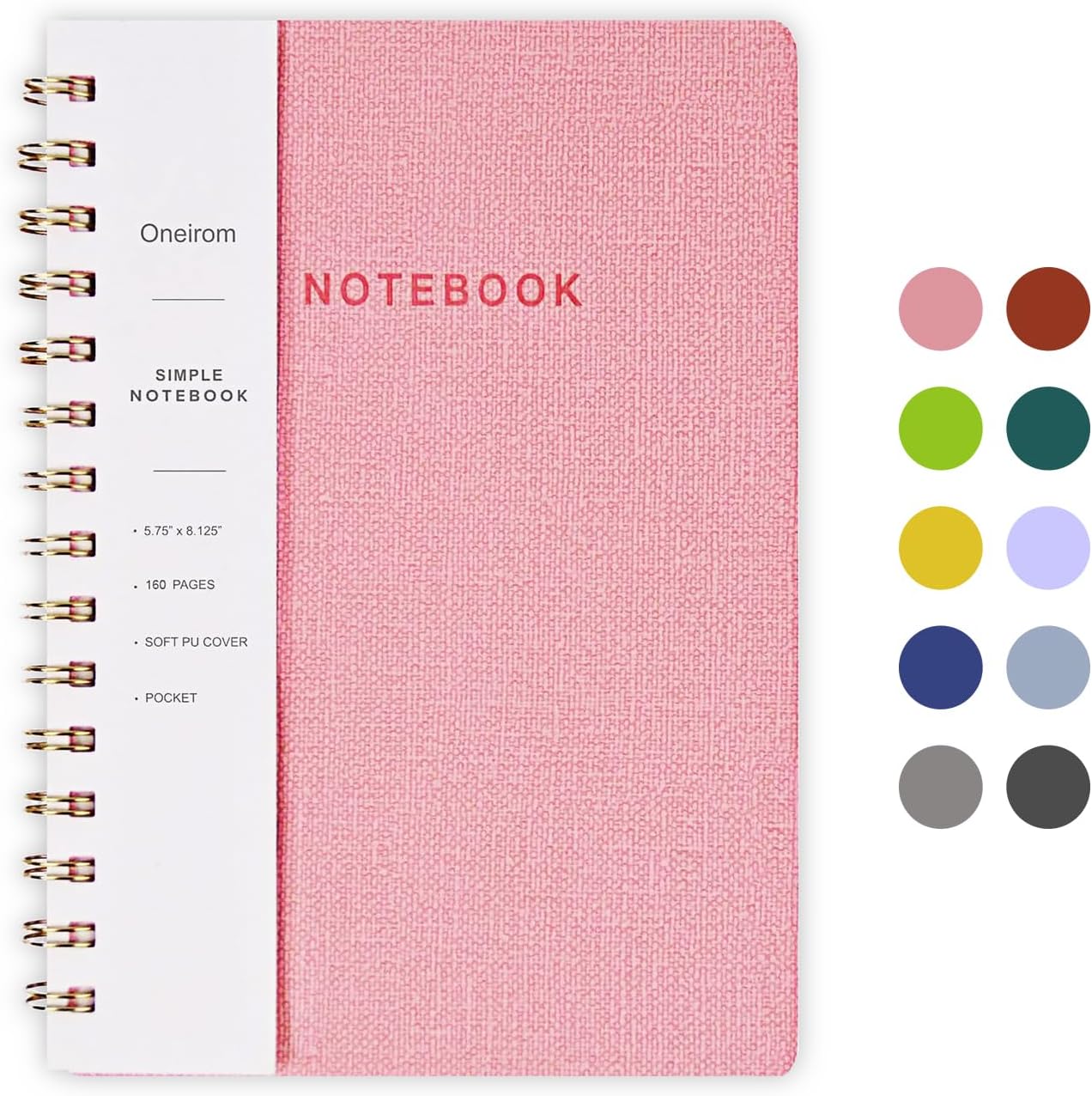 Pink PU Leather Spiral Notebook with Pockets | 160 Pages | Perfect for Office & Home
