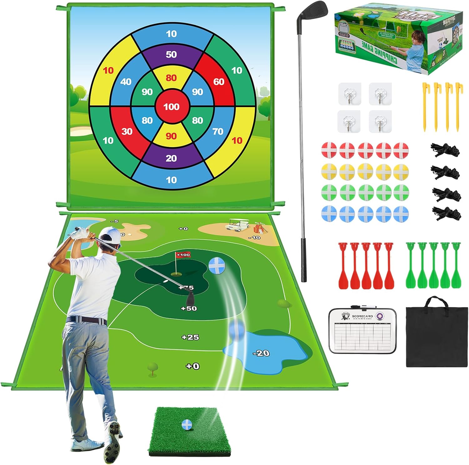 Double-Sided Golf Chipping Mat: Family Fun!