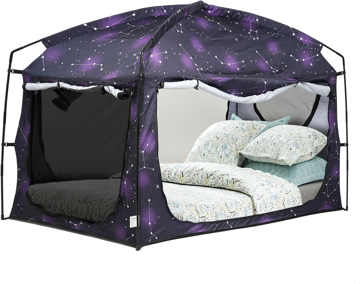 Portable Blackout Bed Tent for Privacy, 90% Drapes, Large Mesh Windows