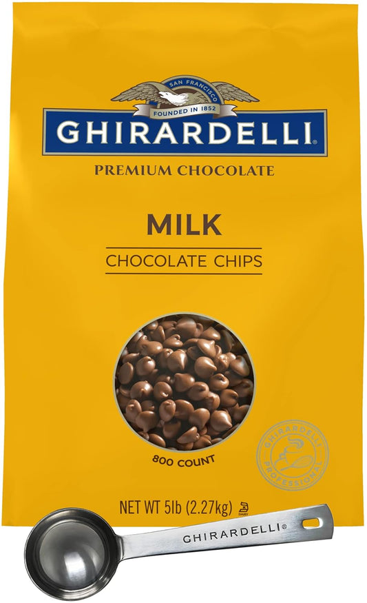 Ghirardelli Milk Chocolate Chips 5lb Bag with Spoon for Baking