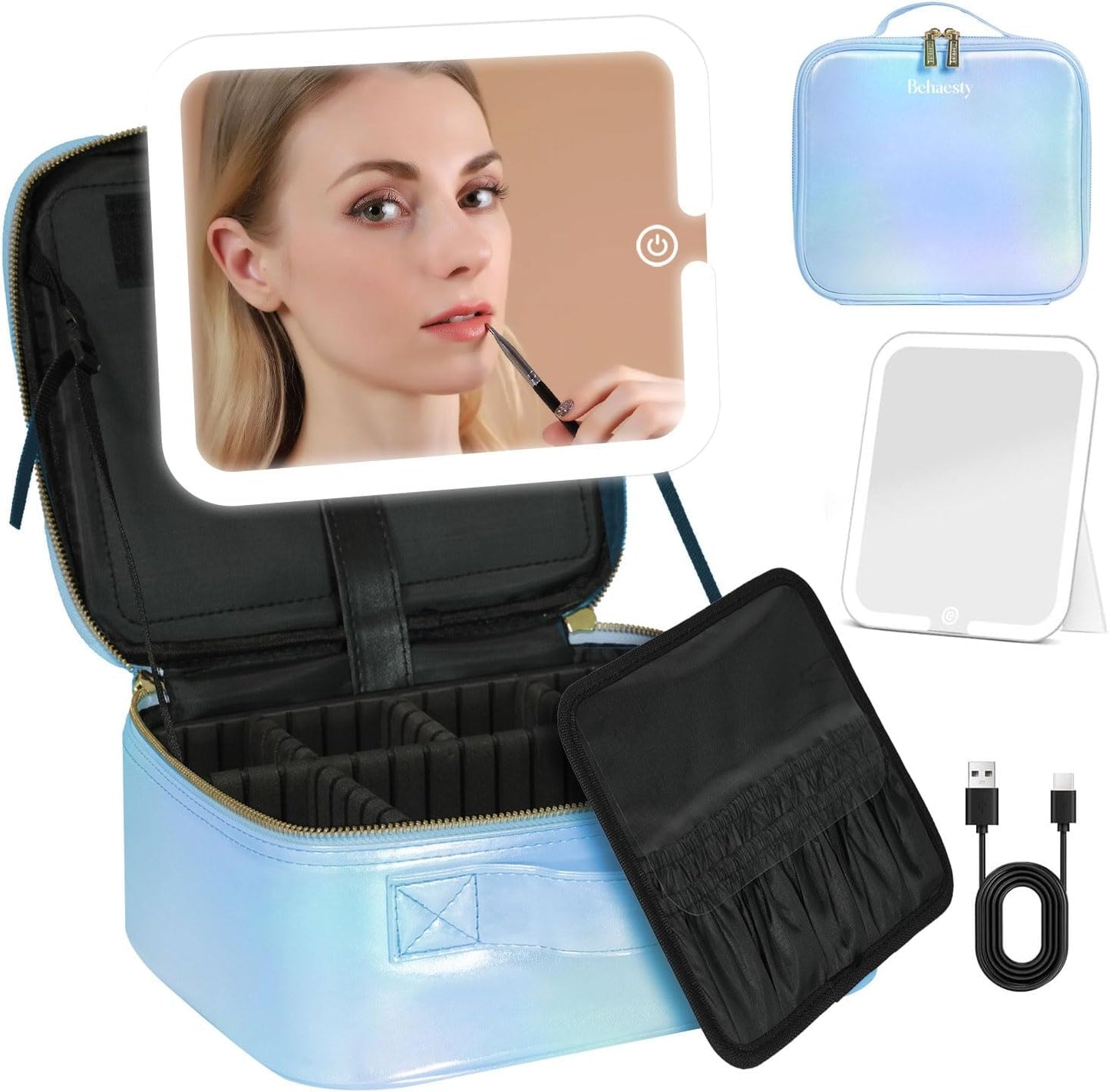 Travel Makeup Bag with LED Lighted Mirror for Women Essentials